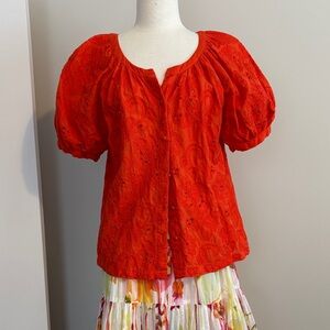 Nicole Miller Orange Eyelet Blouse -
